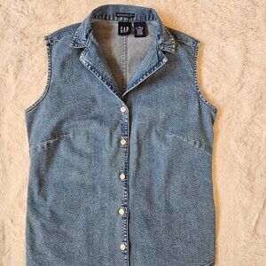 Gap Women's Vintage 90s Retro Denim Blouse Vest Sleeveless Top Stretch Size XS
